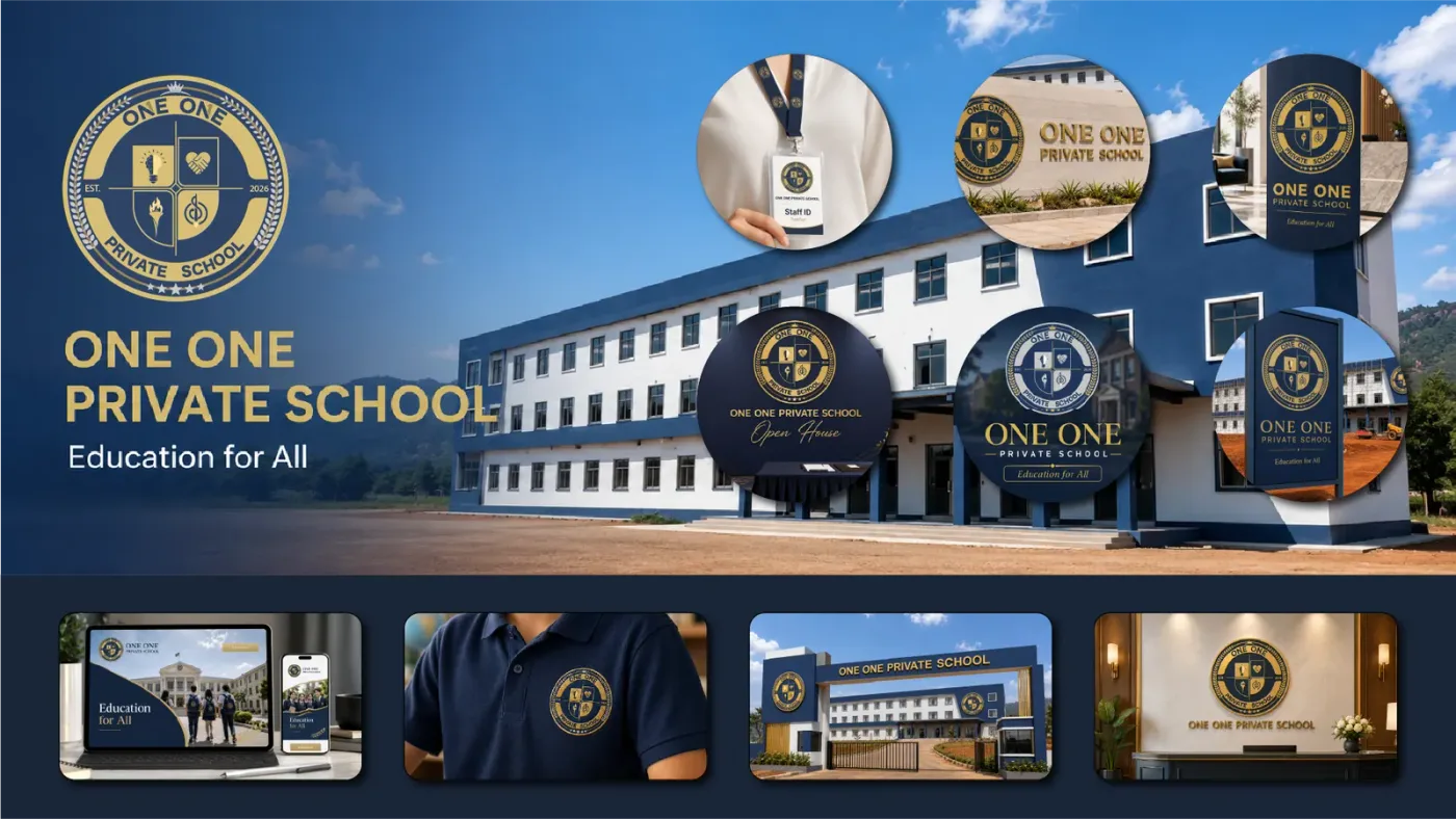 ภาพรวมงานออกแบบโลโก้และอัตลักษณ์แบรนด์ One One School