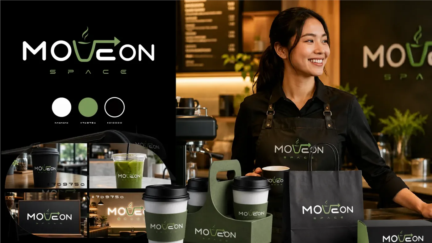 ภาพรวมงานออกแบบโลโก้และอัตลักษณ์แบรนด์ MOVE ON