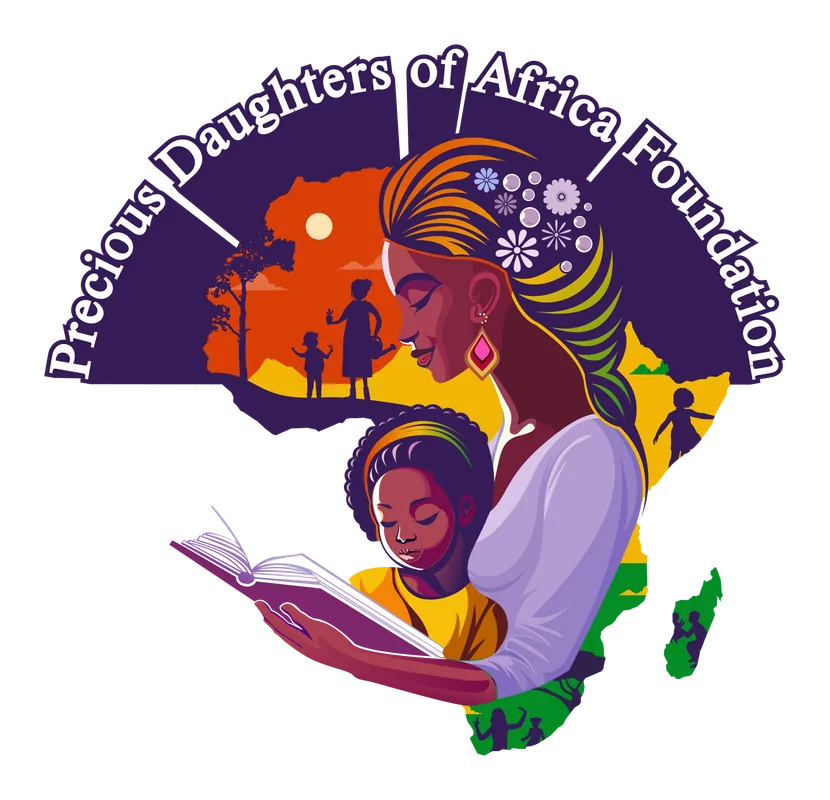 Logo mark ของ Precious Daughters of Africa Foundation บนพื้นสว่าง