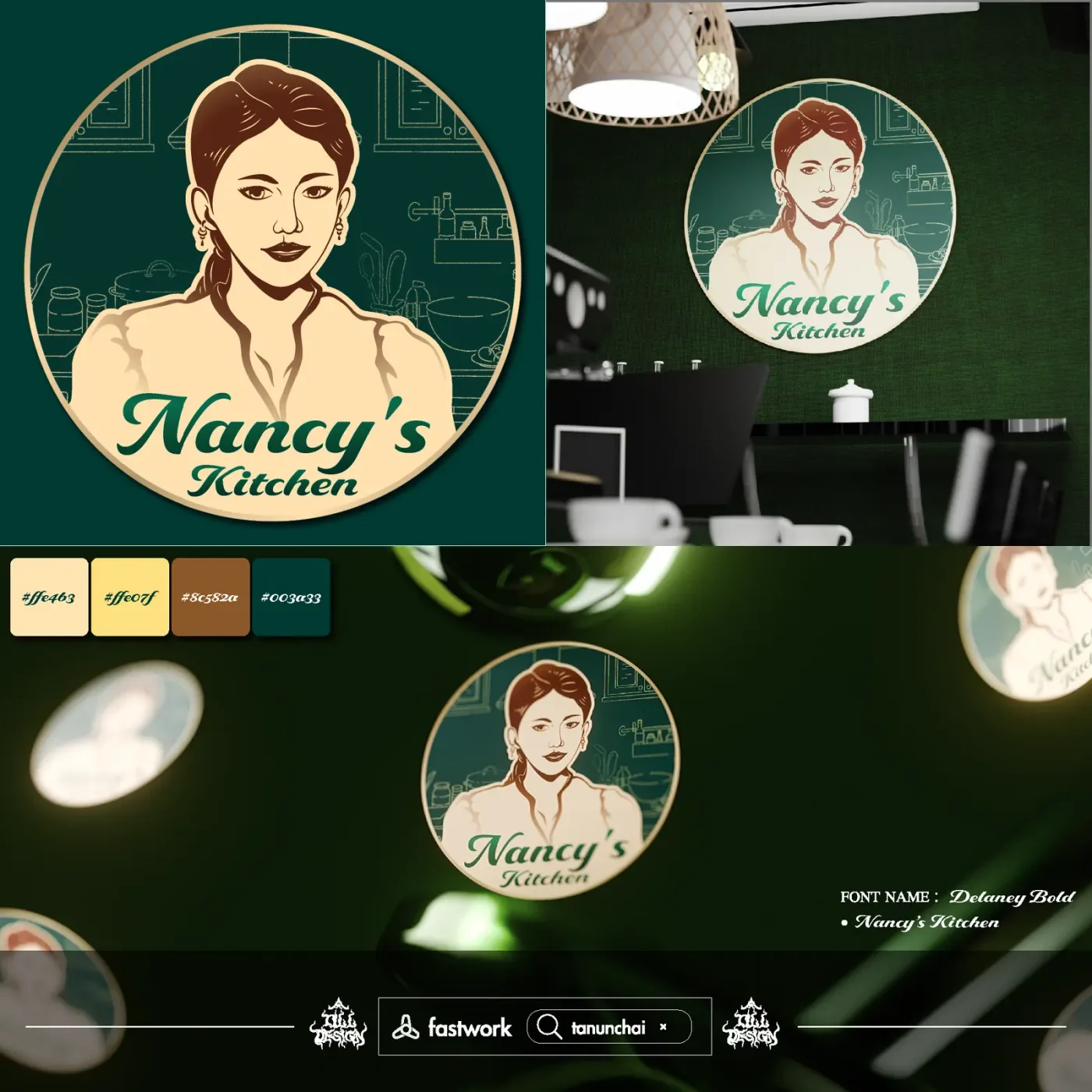 ภาพรวมงานออกแบบโลโก้และอัตลักษณ์แบรนด์ Nancy’s Kitchen